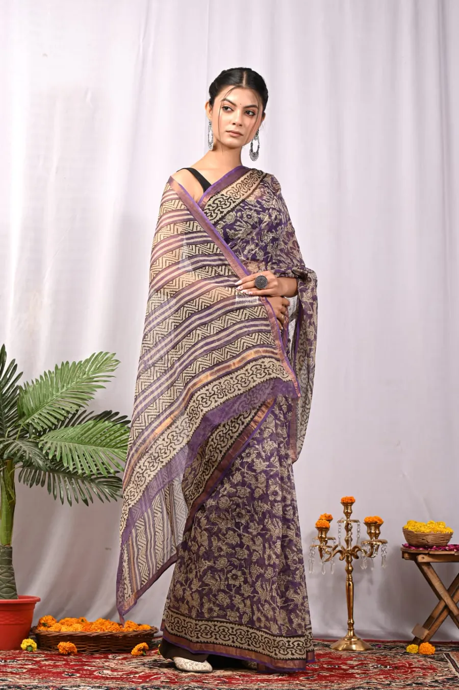 Traditional Bagru Print Kota Sarees